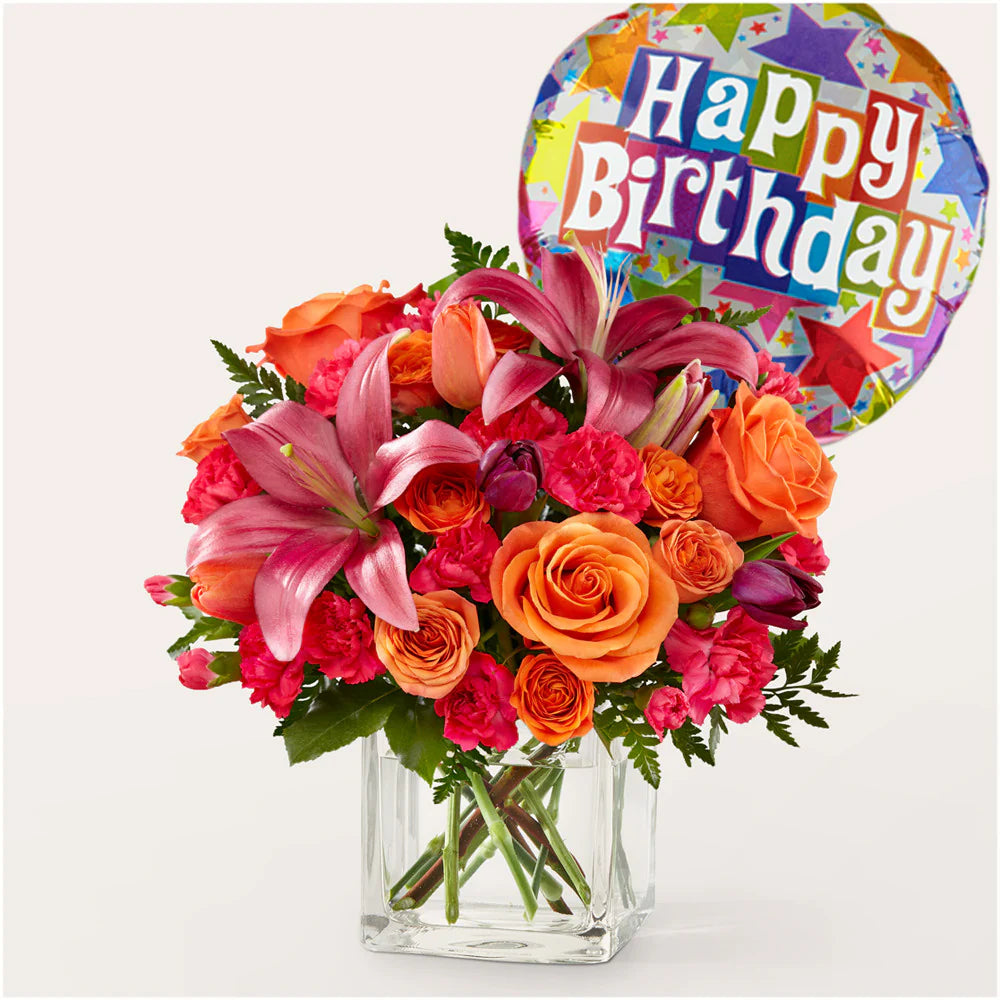 Lucky Lily Bouquet with Birthday Balloon