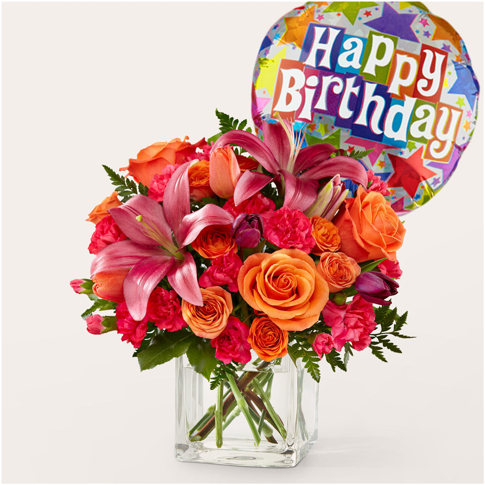 Lucky Lily Bouquet with Birthday Balloon