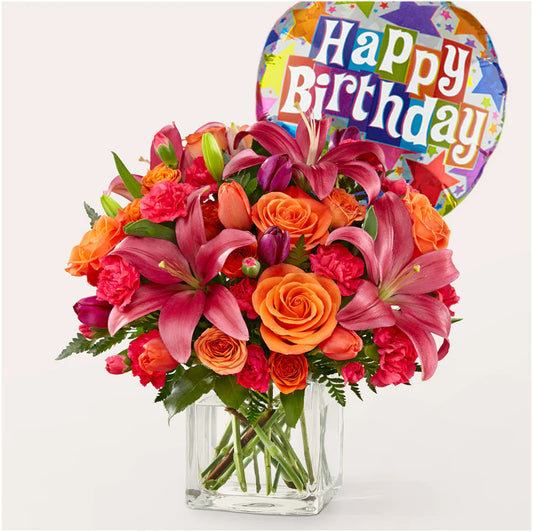 Lucky Lily Bouquet with Birthday Balloon