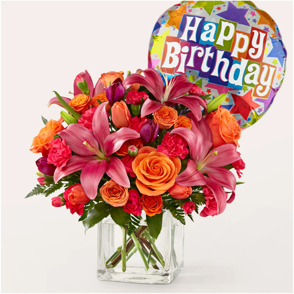 Lucky Lily Bouquet with Birthday Balloon